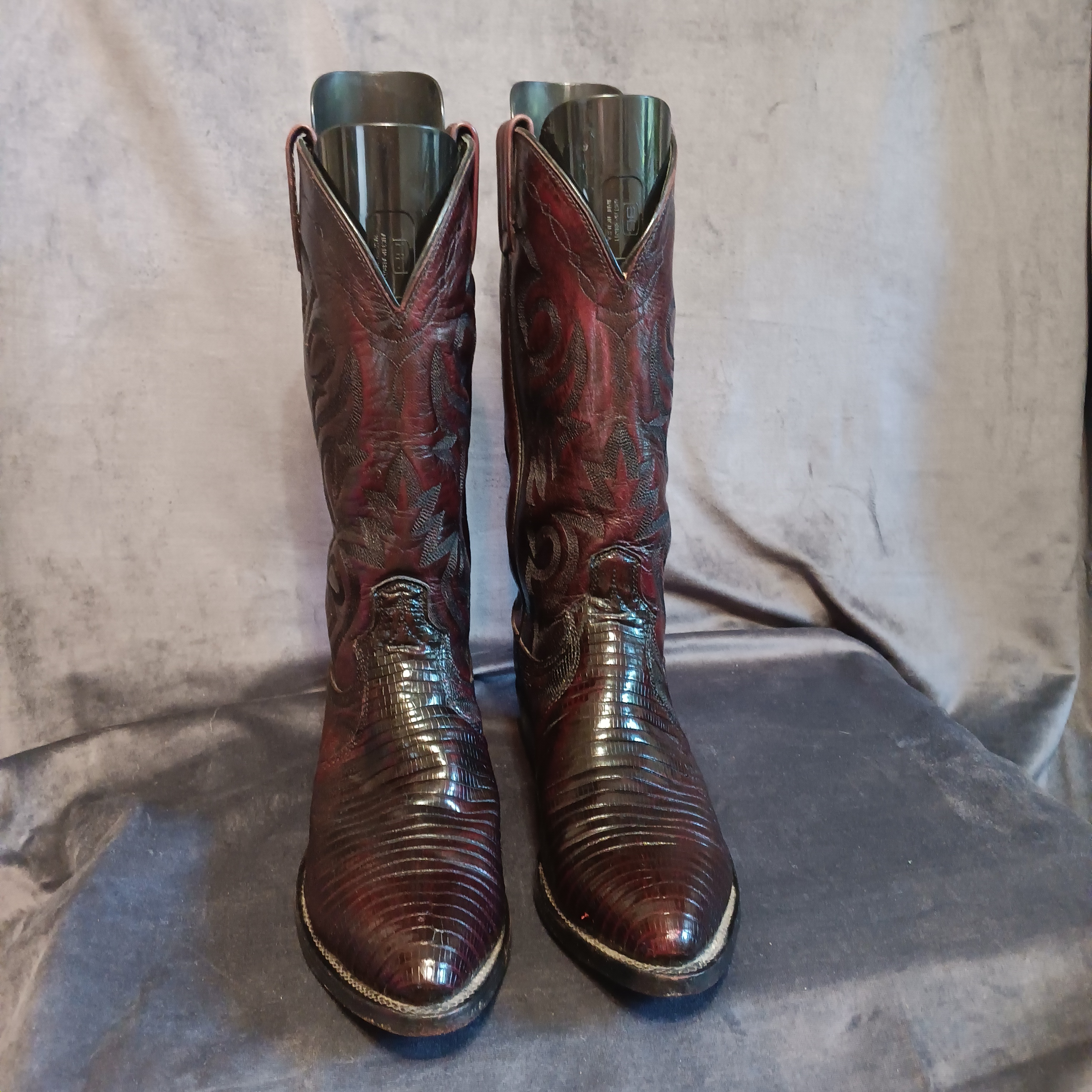 Dan Post Winston 8.5d #2352 Teja Lizard Rich Burgundy Cowboy Boots Vintage